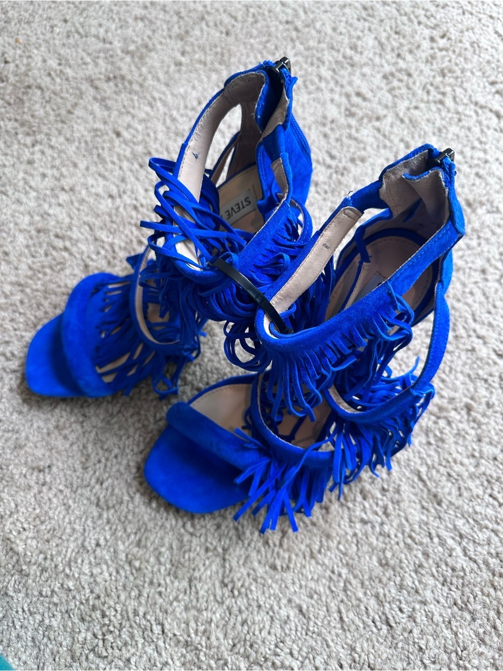 Steve Madden Electric Blue Fringe Suede Sandals